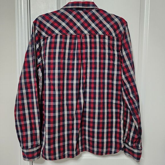 Ergo Flannel Shirt Mens Small Red Blue White Plaid Button Up 100% Cotton Outdoor - Picture 8 of 8